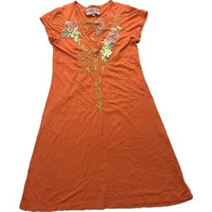 JWLA Johnny Was Dress Womens M Orange Empire Embroidered Flower Festival